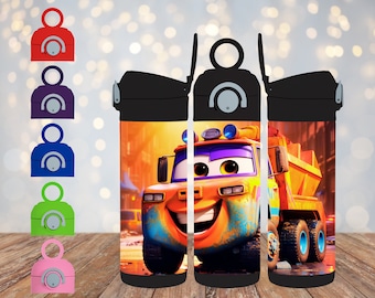 12 oz kids sublimation tumbler design: Construction Wrap, 12oz Straight Construction Tumbler Sublimation PNG, Dump Truck Tumbler Wrap