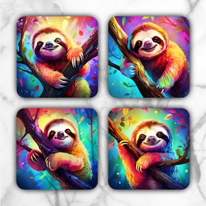 Posavasos PNG / Sloth Square o Round Png Images / Square Coaster PNG Round Coaster PNG / Tarjeta de etiqueta imprimible / Sloth png Sublimación