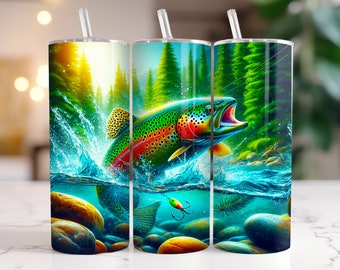 Fishing Tumbler Wrap | Rainbow Trout Fishing Wrap |  Seamless Skinny Tumbler Fishing Design | Rainbow Trout Fishing Wrap | Trout PNG