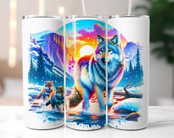 Wolf Skinny Tumbler Wrap | Seamless Wolf Tumbler PNG | Wolf Design Wraps | Wolf Sublimation | 20 Oz Skinny Tumbler | Wolf PNG