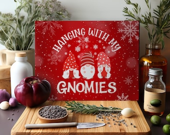 Cutting Board Sublimation Design | Glass Cutting Board PNG | Christmas Cutting Board PNG | Christmas Gnomes Sublimation Cutting Board Design