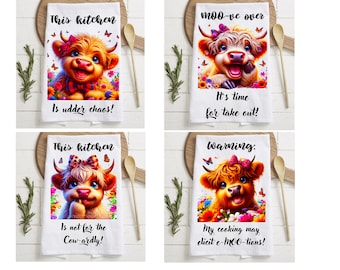 Country Kitchen Towel Bundle Sublimation Bundle | Highland Cow Kitchen Tea Towel, Cow Sublimation Designs | Country Tea Towels | Cow PNG