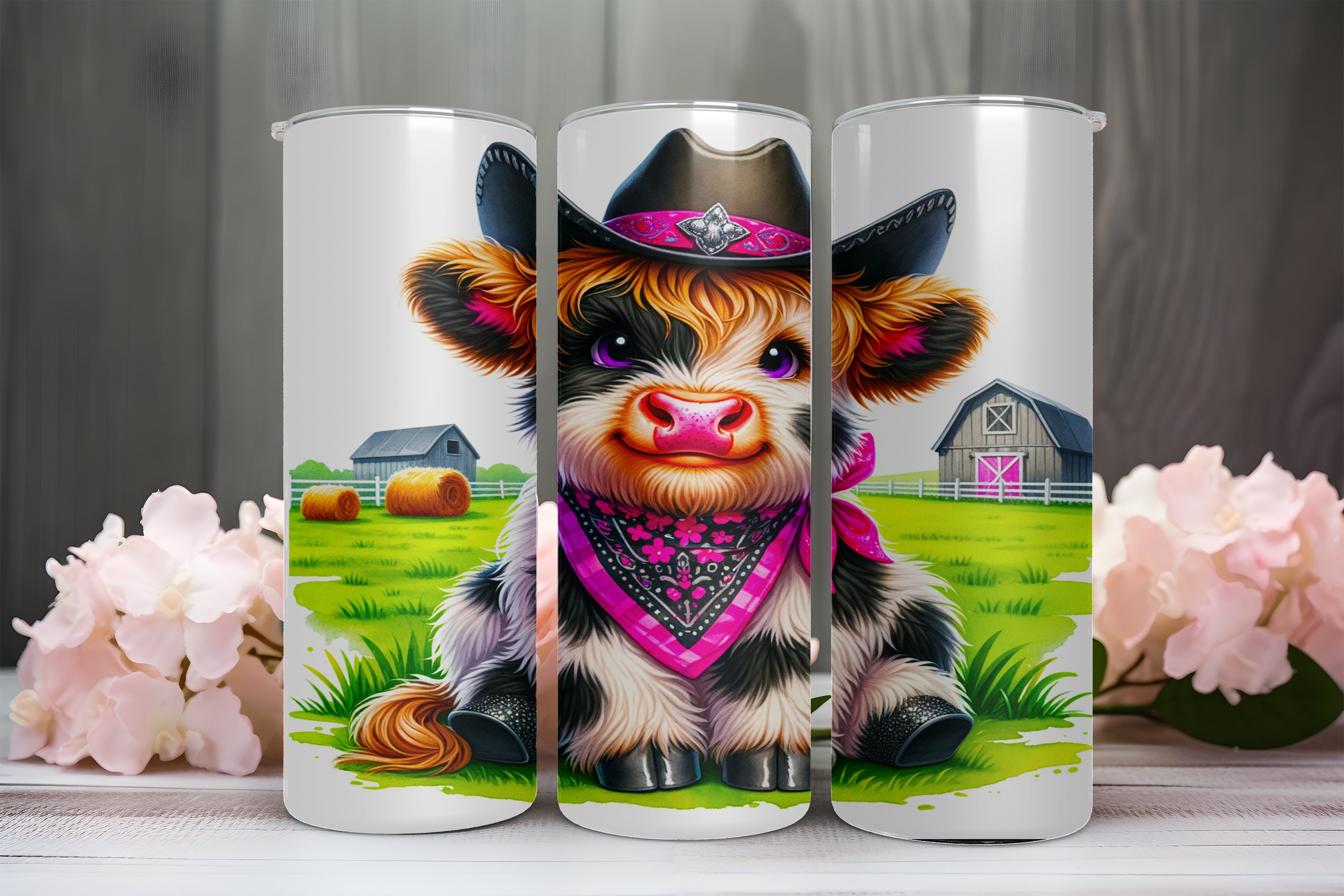 新品　 タンブルタフト　牛　ウシ Tumbletuft Cow Cowboy Highland Cow Tumbler Wrap | 20oz Skinny Sublimation Tumbler