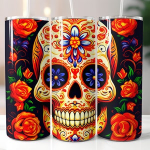 Houston Baseball Sugar Skull Tumbler Wrap | Sugar Skull Becher Halloween Designs | Zuckerschädel Sublimation | Nahtloser eng anliegender Wäschebeutel