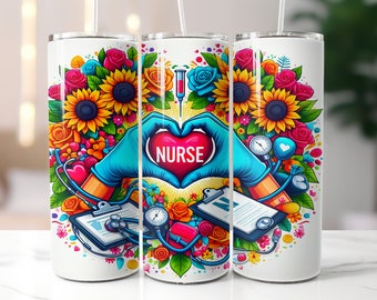 Nurse Tumbler Wrap, 20oz Skinny Tumbler Sublimation Design, Seamless Nurse Sublimation Tumbler Png, Digital Download For Nurses