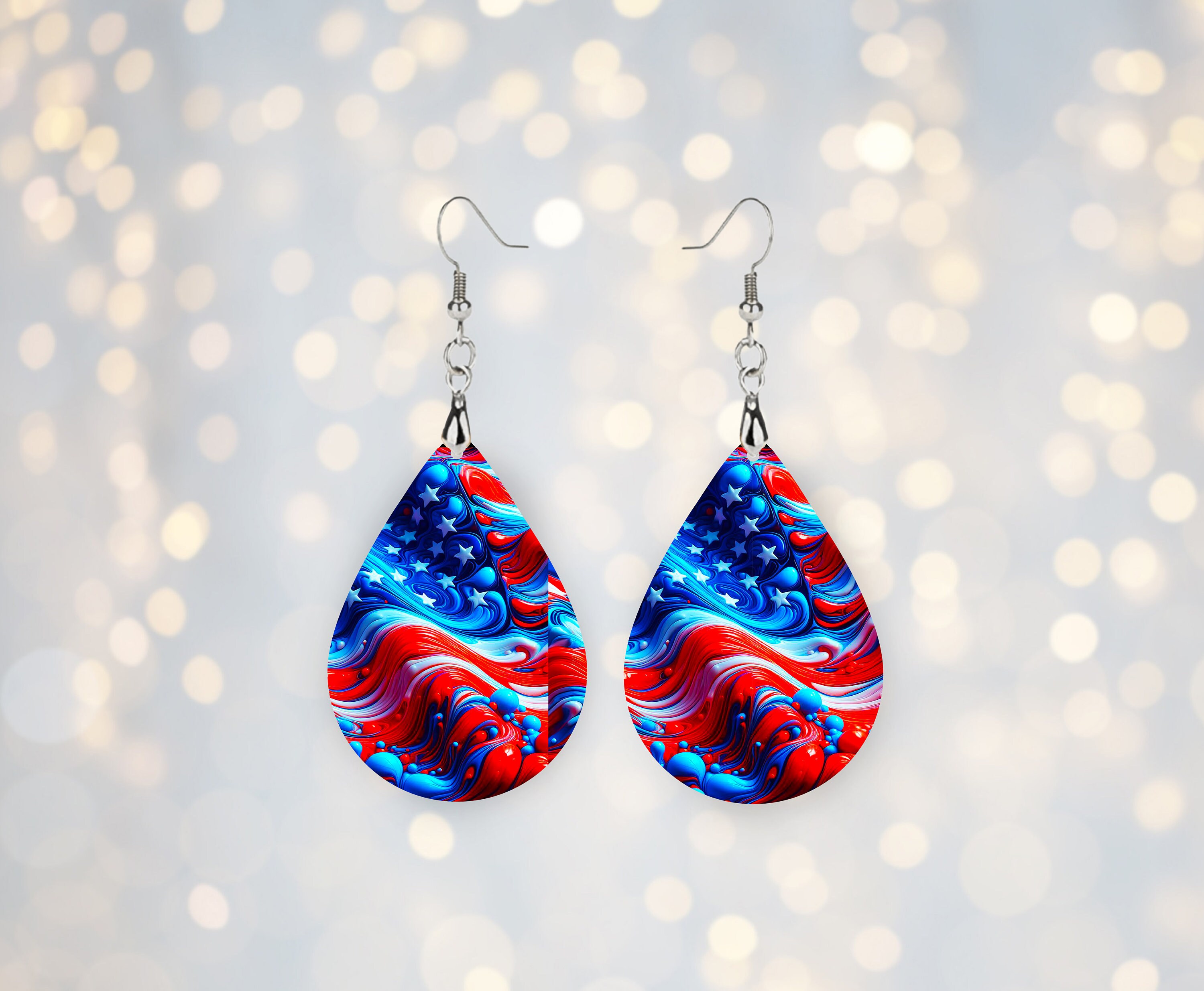 July 4th Earring PNG Design | July 4th Drop Earring Design | Red White and Blue 4th of July | Memorial Day Sublimation Earring Design png
