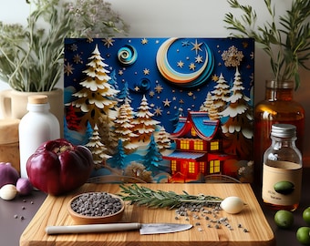 3D Cutting Board Sublimation Design | Glass Cutting Board PNG | Christmas Cutting Board PNG | 3D Christmas Sublimation Cutting Board Design