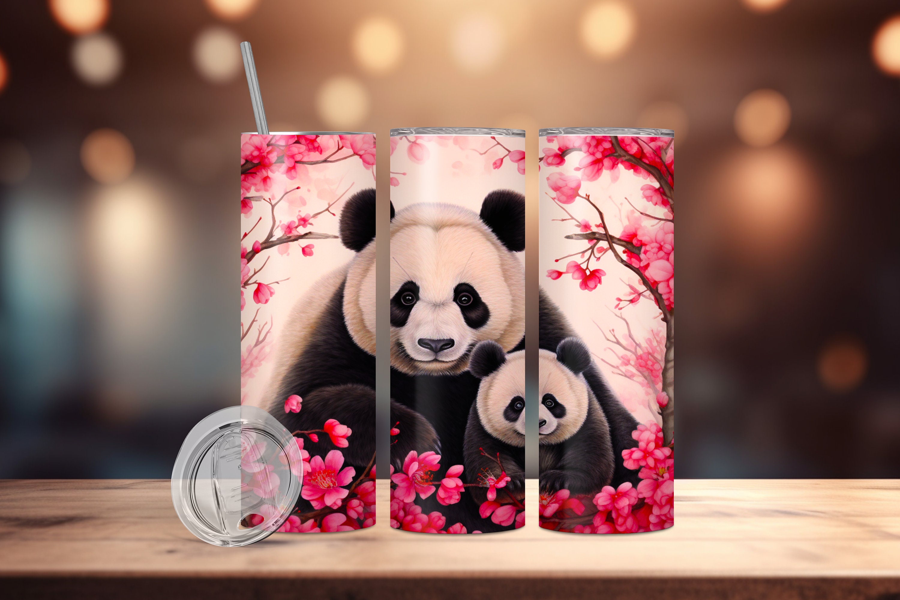 Panda 20 Oz Skinny Tumbler Sublimation Design, Seamless Panda Bear ...