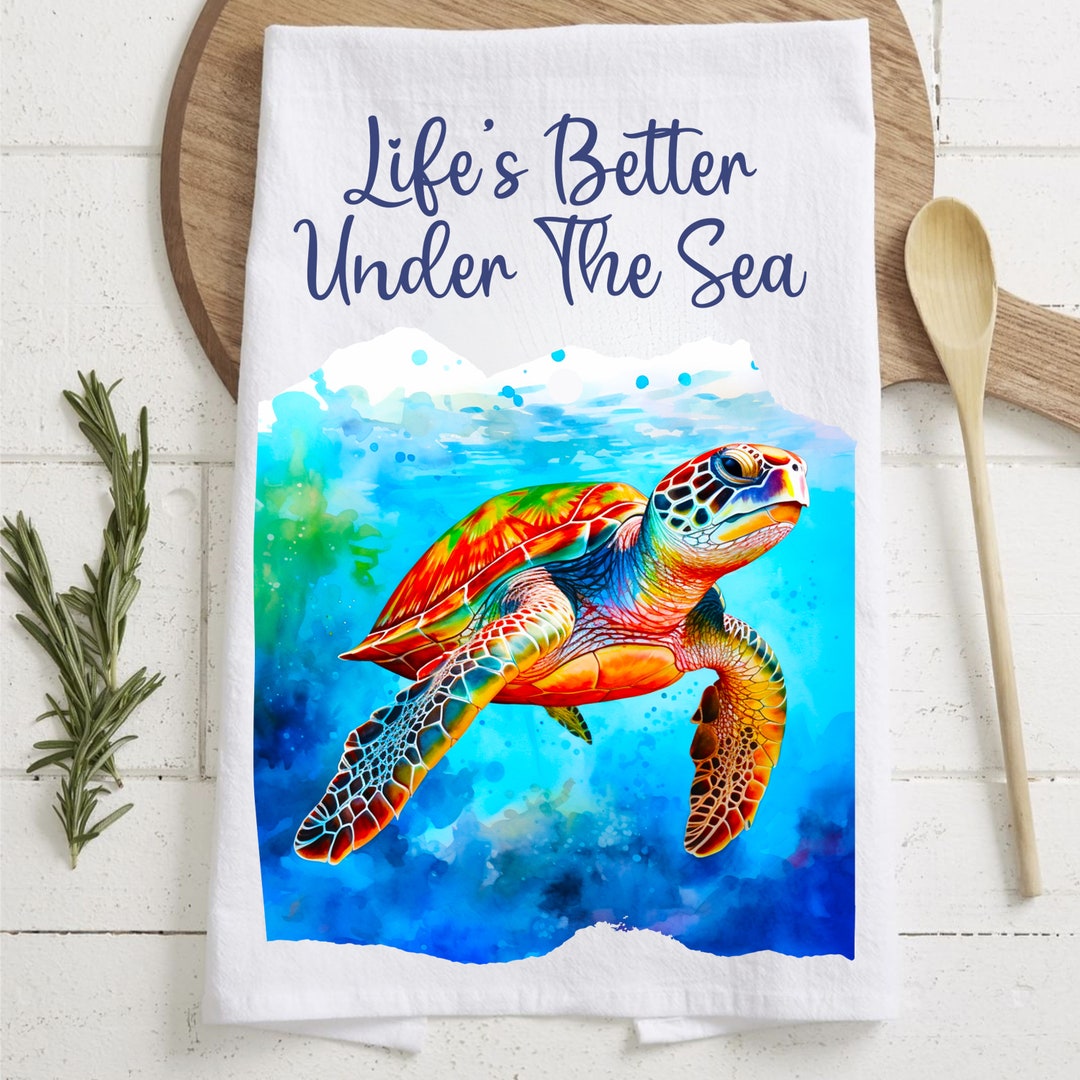 Sea Turtle Kitchen Towel Sublimation Designs Sea Life Tea Towel