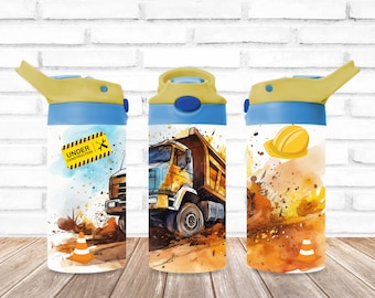 12 oz kids sublimation tumbler design: Construction Wrap, 12oz Straight Construction Tumbler Sublimation PNG, Dump Truck Tumbler Wrap