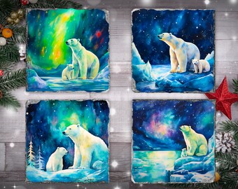 Christmas Coasters | Square Round Christmas Coaster Images | Coaster PNG Round Coaster PNG | Coaster Sublimation | Polar Bear Coasters