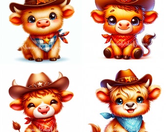 Cowboy Clipart PNG | Highland Cow Clipart | Printable Cowboy Clipart | Cowboy Print Tag PNG | Highland Cow Printable | Baby Cowboy PNG