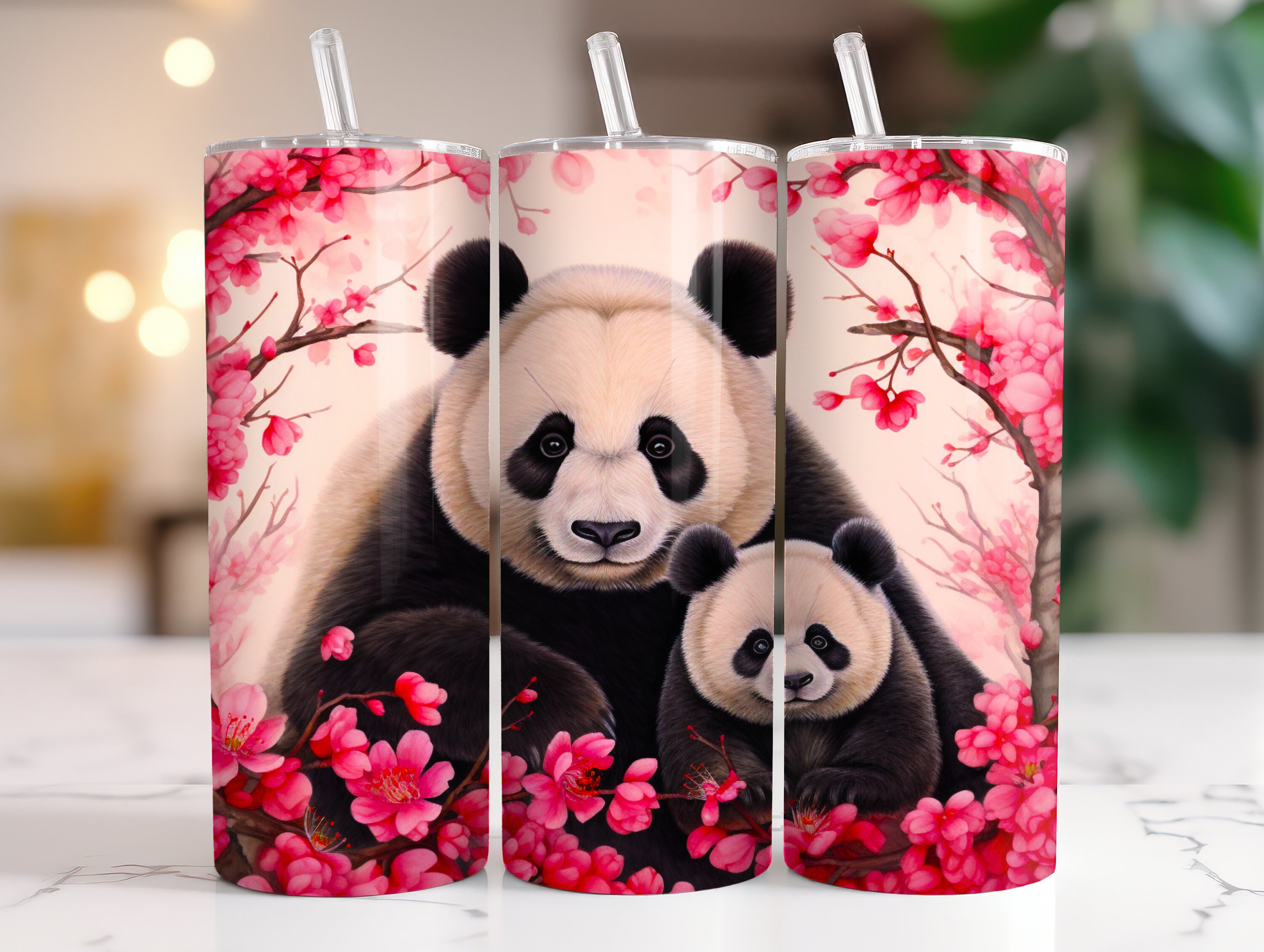 Panda 20 Oz Skinny Tumbler Sublimation Design, Seamless Panda Bear ...