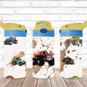 12 oz kids sublimation tumbler design: Tumbler Wrap, 12oz Straight Tumbler Sublimation PNG, Monster Truck Tumbler Wrap for Boys