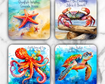 Beach Life Coasters PNG | Beach Square Coaster or Round Coaster png | Round Coasters | Printable Tag Cards | Beach Life png Sublimation