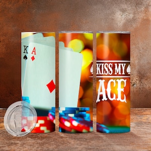 Emballage pour gobelet de poker : à thème Cartes de poker | Fichiers pour gobelets à sublimation de poker | Joueur de poker PNG | Gobelet sans couture pour cartes de poker