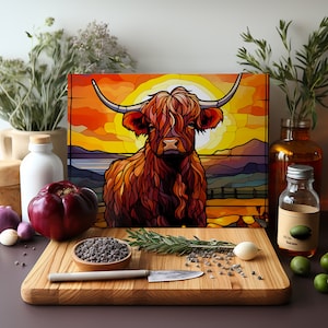 Tagliere Design a sublimazione / Tagliere in vetro della mucca delle Highland PNG / Tagliere PNG / Design del tagliere a sublimazione / Mucca delle Highland