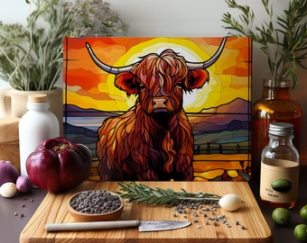 Cutting Board Sublimation Design | Highland Cow Glass Cutting Board PNG | Cutting Board PNG | Sublimation Cutting Board Design| Highland Cow