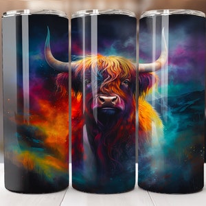Seamless Highland Cow Tumbler Wrap | 20oz Skinny Sublimation Tumbler Design | Highland Cow Sublimation Design Png | Cow Tumbler Png