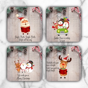 Sous-verres de Noël | Images de dessous de verre de Noël carrés et ronds | Coaster carré PNG Coaster rond PNG | Sous-verre png Sublimation | Dessous de verre Père Noël