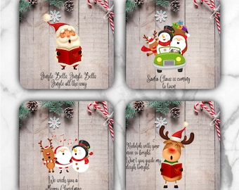 Christmas Coasters | Square Round Christmas Coaster Images | Square Coaster PNG Round Coaster PNG | Coaster png Sublimation | Santa Coasters