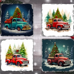 Dessous de verre de Noël | Images vintage carré de Noël ou sous-verre rond | Dessous de verre rond | Dessous de verre carré PNG | Cartes imprimables