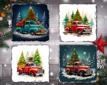 Christmas Coasters | Vintage Christmas Square or Round Coaster Images | Round Coaster | Square Coaster PNG |Printable Tag Cards