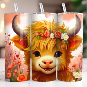 Highland Cow Tumbler Wrap | Seamless Skinny Sublimation Tumbler Design | Highland Cow Sublimation Design Png | Cow Tumbler Png