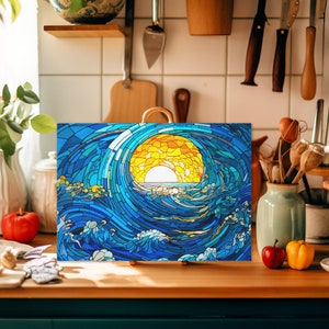 Cutting Board Sublimation Design | Beach Stained Glass Cutting Board PNG | Glass Cutting Board PNG SVG | Ocean Sublimation Cutting Board