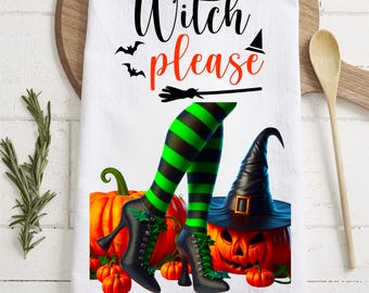 Halloween Kitchen Towel Sublimation PNG | Witch Please Design | Funny Spooky Pumpkin Towel PNG | Digital Download for Sublimation Crafts