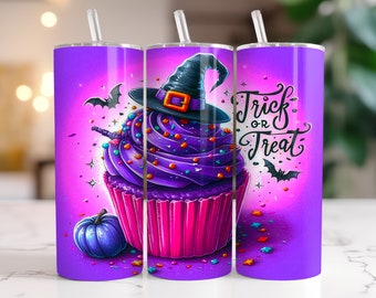 Envoltura de vaso de Halloween: Vaso de truco o trato PNG / Envoltura de Halloween delgada sin costuras de 20 oz / Sublimaciones de Halloween / Vaso de bruja PNG