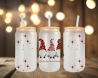 Christmas 16 oz Libbey Glass Can Tumbler Sublimation Design, Christmas WinterGnome, Can Tumbler Design PNG, Glass Can