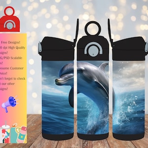 12oz Kids Flip Top Tumbler Wrap Dolphin, 12oz Straight Tumbler Sublimation PNG, Dolphin Tumbler Wrap