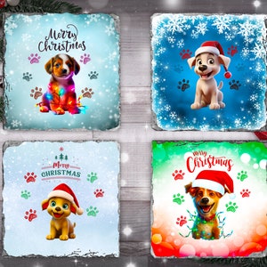 Sottobicchieri di Natale / Immagini di sottobicchieri di Natale rotondi quadrati / Sottobicchiere quadrato PNG Sottobicchiere rotondo PNG / Sottobicchiere con cuccioli png Sublimazione / Sottobicchieri