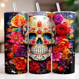 Sugar Skull Tumbler Wrap: Sugar Skull Sublimation |Houston Baseball Sugar Skull Tumbler Designs | Nahtloser dünner Becher | Zuckerschädel