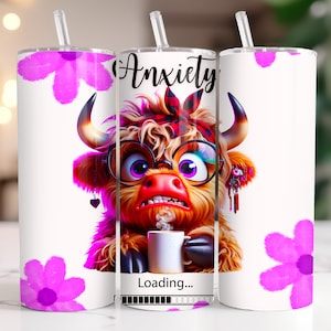 Emballage pour gobelet vache Highland | Gobelet à sublimation fin 3D sans couture | Amateur de café sublimation Design png | Gobelet à café floral PNG