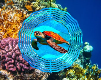 Sea Turtle Garden Spinner Sublimation Designs | Sea Life PNG Art | Ocean Wind Spinner, Beach Life Sublimation Wind Spinner