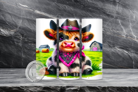 Cowboy Highland Cow Tumbler Wrap | 20oz Skinny Sublimation Tumbler
