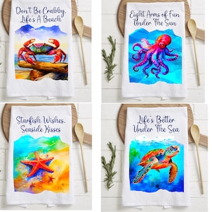 Kitchen Towel Bundle Sublimation Designs | Beach Life Kitchen Tea Towel Sea Life Sublimation Designs | Ocean Tea Towels | Beach Kitchen PNG