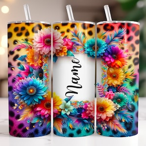 Personalized Tumbler Wrap | Seamless Skinny Sublimation Tumbler Design | Cheetah Sublimation Design Png | Floral Tumbler Png