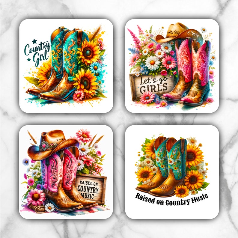 Cowgirl Square Coaster PNG | Cowgirl Boots Square Coaster Image or ...