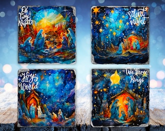 Christmas Coasters | Square Round Nativity Coaster Images | Square Coaster PNG Round Coaster PNG | Coaster Sublimation | Nativity Coasters