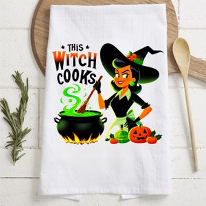 Halloween Kitchen Towel PNG | Halloween Kitchen Tea Towel PNG Designs | Halloween Witch Tea Towels | Kitchen Towel