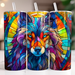 Wolf Skinny Tumbler Wrap | Wolf png Sublimation | Stained Glass Wolf Design Wraps | Seamless Wolf Sublimation | Skinny Tumbler