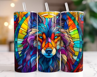 Wolf Skinny Tumbler Wrap | Wolf png Sublimation | Stained Glass Wolf Design Wraps | Seamless Wolf Sublimation | Skinny Tumbler
