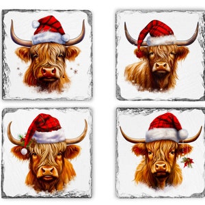 Highland Cow Coaster PNG | Highland Cow Square Coaster or Round Coaster Images | Round Coasters | Square Coasters | Printable Tag Cards