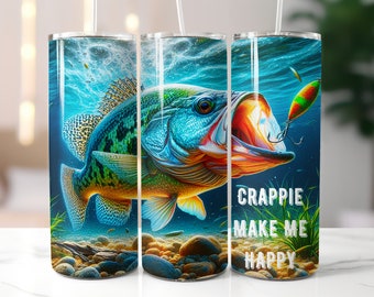 Fishing Tumbler Wrap | Crappie Fishing Wrap |  Seamless Skinny Tumbler Fishing Design | Crappie Fishing Wrap | Crappie PNG | Crappie Tumbler