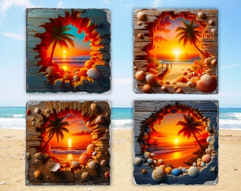 Beach Life Coasters PNG | Beach Square Coaster or Round Coaster png | Round Coasters | Printable Tag Cards | Beach Life png Sublimation