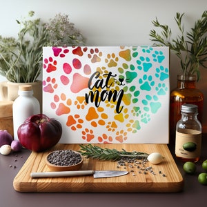 Cutting Board Sublimation Design | Cat Mom Glass Cutting Board PNG | Cat Lover Cutting Board PNG | Sublimation Cat Love Cutting Board Design