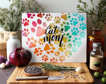 Cutting Board Sublimation Design | Cat Mom Glass Cutting Board PNG | Cat Lover Cutting Board PNG | Sublimation Cat Love Cutting Board Design